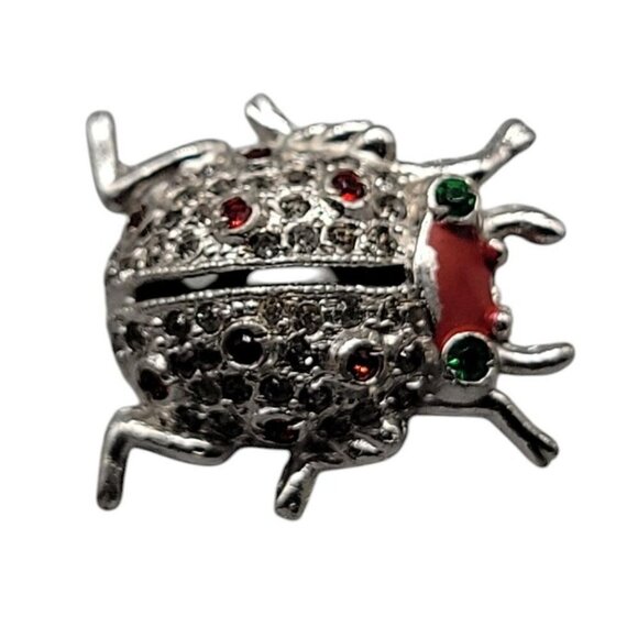 Coro Brooch Rhinestone Small Bug Pin Multicolor Silver Tone Pat Pending - Picture 9 of 10